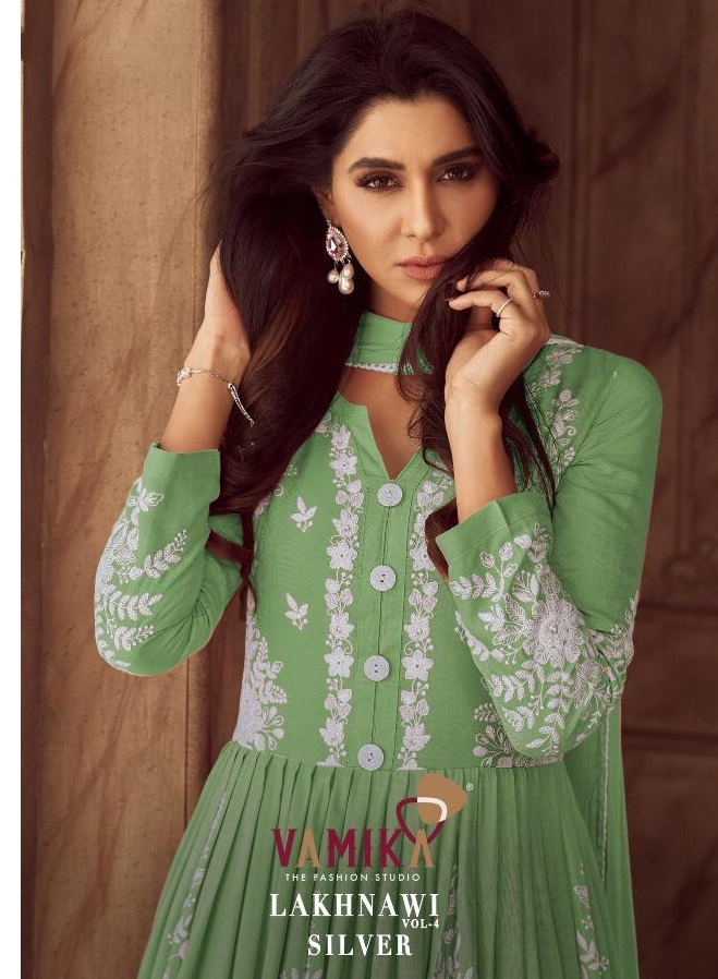 Light Green Chikan Georgette Gown - Buy Lakhnavi Chikan Kurtis Online at  Sahiba Handicrafts