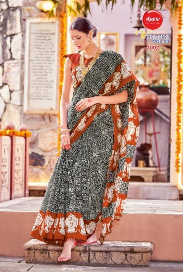 MOHIT CREATIONS PartyWear Floral Prited Soft Satin Silk Saree With  Unstitched Blouse