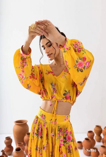 Lucaya vallari vol 1 airtex chinon floral printed classic look fully stitch crop top suppiler
