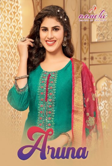 Aanchi Aruna Wholesale Roman Silk Kurti With Bottom And Dupatta Aanchi Aruna Wholesale Roman Silk Kurti With Bottom And Dupatta