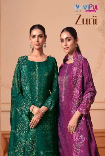 Vipul Zurii Wholesale Martini Gold With Embroidery Work Straight Suits
