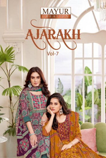 MAYUR CREATION PRESENT AJARAKH VOL 7 COTTON DAILY WEAR PLUS SIZE KURTI,BOTTOM WITH DUPATTA