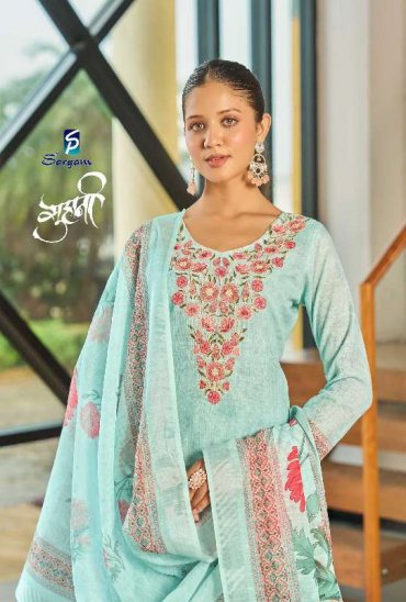 SARGAM SUHANI WHOLESALE PURE LILEN DIGITAL PRINT WITH ELEGANT EMBROIDERY WORK FANCY SALWAR SUITS