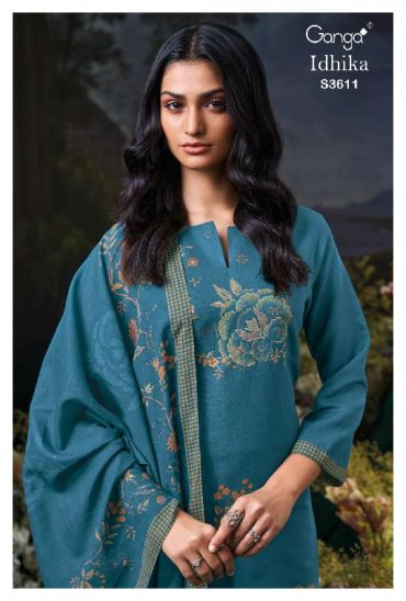 GANGA IDHIKA S3611 WHOLESALE PREMIUM COTTON LINEN PRINTED WITH HAND EMBROIDERY DESIGNER SUITS