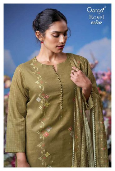 GANGA KOYEL S3592 WHOLESALE COTTON PRINTED WITH HAND EMBROIDERY DESIGNER SUITS GANGA KOYEL S3592 WHOLESALE COTTON PRINTED WITH HAND EMBROIDERY DESIGNER SUITS