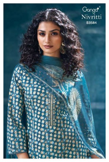 GANGA NIVRITTI S3584 WHOLESALE PREMIUM COTTON PRINTED WITH NECK LACE CLASSY DRESS FOR WOMAN