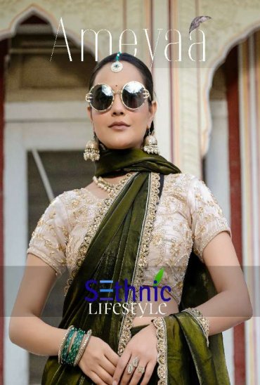 SETHNIC LIFESTYLE AMEYAA WHOLESALE SATIN WITH VELVET LUSTRE SHEEN HANDWORK LACE DESIGNER SAREES