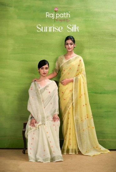 RAJPATH SUNRISE SILK WHOLESALE LINEN SILK FANCY SAREES FOR EXPORT
