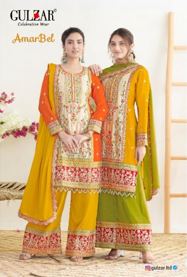 GULZAR AMARBEL WHOLESALE READYMADE ELEGANT FESTIVE WEAR PLAZZO STYLE 3 PCS SUITS EXPORTER