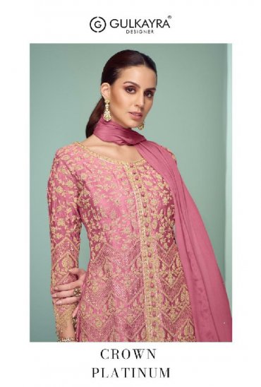 GULKAYRA DESIGNER CROWN PLATINUM WHOLESALE READYMADE CHINON OCCASION WEAR PLAZZO STYLE 3 PCS SUITS EXPORTER