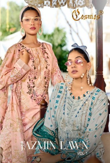 COSMOS FASHION JAZMIN VOL 1 WHOLESALE LAWN COTTON PAKISTANI BEAUTIFUL DESIGN UNSTITCH SALWAR SUITS EXPORTER