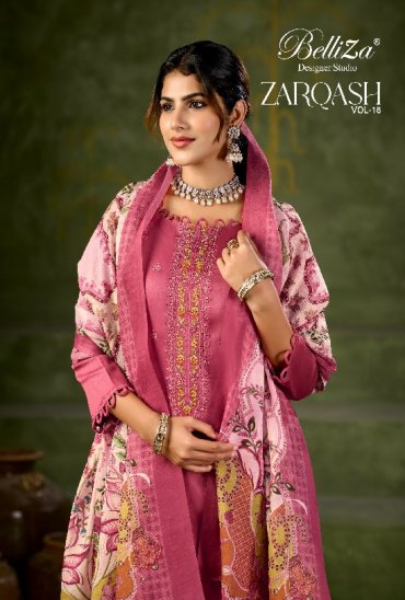 BELLIZA ZARQASH VOL 18 WHOLESALE PURE HEAVY ZAM DESIGNER WORK UNSTITCH SALWAR SUITS FOR EXPORT