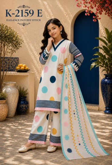 WONDER WOMAN D.NO K-2159 WHOLESALE READYMADE SATIN POLKA DOTS PRINTS CLASSIC 3 PCS COMBO SET SUITS FOR KIDS EXPORTER