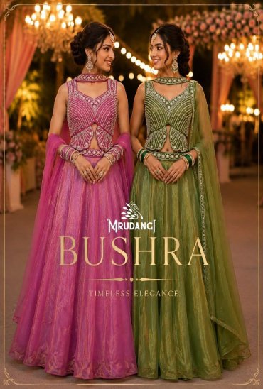 MRUDANGI BUSHRA WHOLESALE READYMADE REAL FANDY SILK STYLISH LEHENGA CHOLI FOR EXPORT