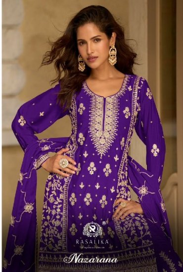 RASALIKA NAZARANA WHOLESALE READYMADE REAL CHINON PARTY WEAR 3 PCS SUITS FOR WOMEN ONLINE