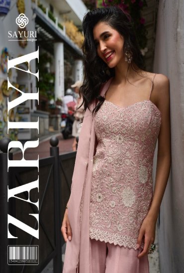 ZARIYA BY SAYURI DESOGNER WHOLESALE READYMADE REAL MUL SILK MODERN STYLISH TOP PLAZZO WITH DUPATTA FOR WOMEN ONLINE