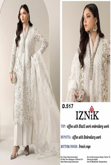 IZNIK FAB D.NO 517 WHOLESALE HEAVY CHIFFON PAKISTANI POPULAR DESIGN UNSTITCH SALWAR SUITS ONLINE