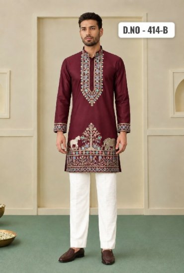 TEXTILEDEAL D.NO 414-B WHOLESALE READYMADE COACH SILK FUNCTION WEAR KURTA WITH PANT FOR MEN ONLINE
