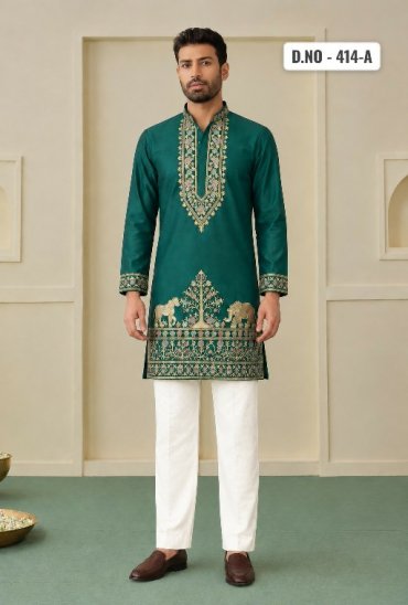 TEXTILEDEAL D.NO 414-A WHOLESALE READYMADE COACH SILK OCCASION WEAR KURTA WITH PANT FOR MEN SUPPLIER