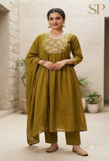 SAHIL PRINTS PRESENT READYMADE MULL CHANDERI WITH WORK 3 PCS COMBO SET SUITS EXPORTER