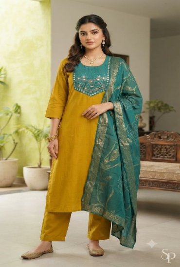 SAHIL PRINTS PRESENT READYMADE MULL CHANDERI STYLISH LOOK 3 PCS COMBO SET SUITS SUPPLIER