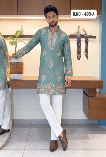 TEXTILEDEAL D.NO 409-A WHOLESALE READYMADE COACH SILK FESTIVE WEAR KURTA WITH PANT FOR MEN ONLINE