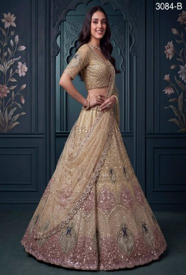 TEXTILEDEAL D.NO 3084 WHOLESALE PREMIUM NET DESIGNER INDIAN WEDDING LEHENGA CHOLI FOR EXPORT
