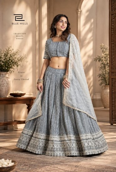 BLUE HILLS MOON WALK WHOLESALE READYMADE GEORGETTE ELEGANT STYLISH LEHENGA CHOLI FOR EXPORT