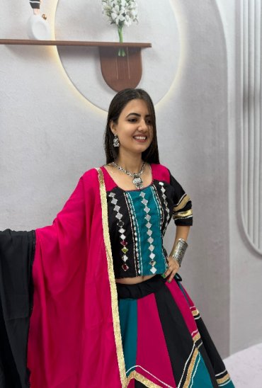 TAPI CREATION D.NO 345 WHOLESALE READYMADE ROMAN SILK NAVRATRI SPECIAL LEHENGA CHOLI FOR EXPORT