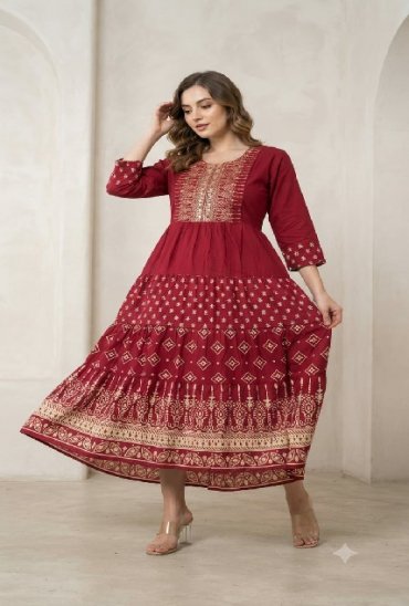 TEXTILEDEAL D.NO 1721 WHOLESALE READYMADE HEAVY RAYON ELEGANT GHERA STYLE KURTIS FOR EXPORT
