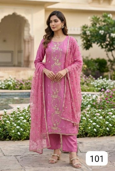 PURPLE CREATION HANNAH WHOLESALE READYMADE PV CHANDERI DESIGNER HAND WORK 3 PCS SUITS FOR WOMEN ONLINE