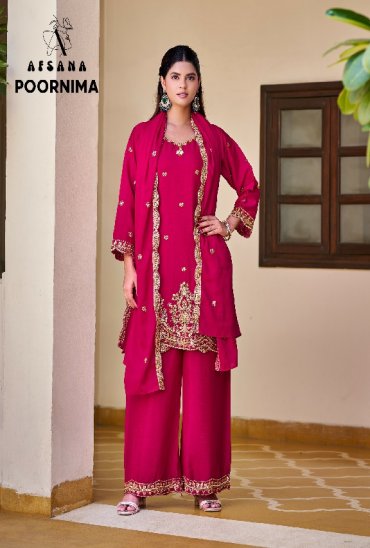 AFSANA POORNIMA WHOLESALE READYMADE CHINON WITH WORK FESTIVE WEAR 3 PCS COMBO SET SUITS SUPPLIER