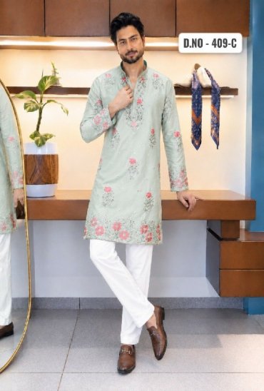 TEXTILEDEAL D.NO 409-C WHOLESALE READYMADE COACH SILK FESTIVE WEAR KURTA WITH PANT FOR MEN ONLINE