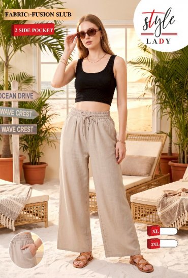 STYLE LADY LAUNCH READYMADE LINEN SLUB PLAZZO PANT FOR WOMEN EXPORTER