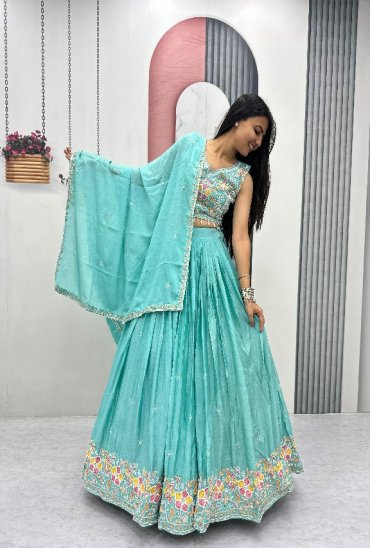 PRISHA CREATION D.NO PC-606 WHOLESALE READYMADE CHINON WEDDING FUNCTION WEAR LEHENGA CHOLI FOR EXPORT