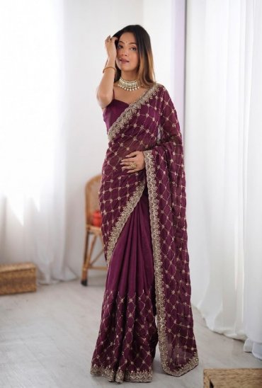 TEXTILEDEAL D.NO KD-647 WHOLESALE FENDY SILK HEAVY BEADS WORK DESIGNER SAREES FOR WOMEN EXPORTER