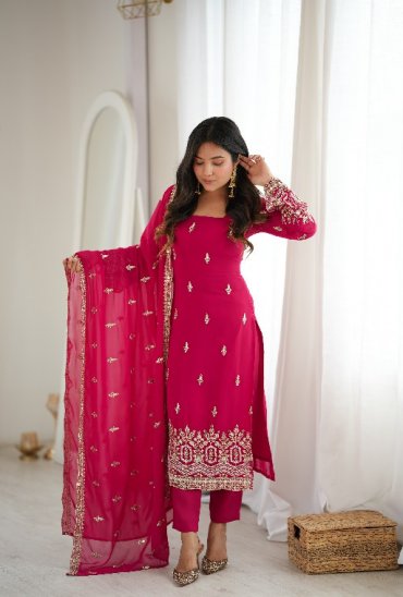 SP SERIES D.NO SP-86 WHOLESALE READYMADE FAUX GEORGETTE ETHNIC WEAR 3 PCS SUITS SUPPLIER