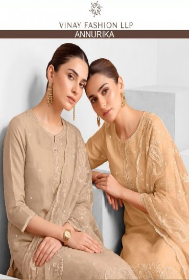 VINAY ANNURIKA WHOLESALE SOFT SHINING DOLOMINE INTRICATE WORK UNSTITCH SALWAR SUITS FOR EXPORT