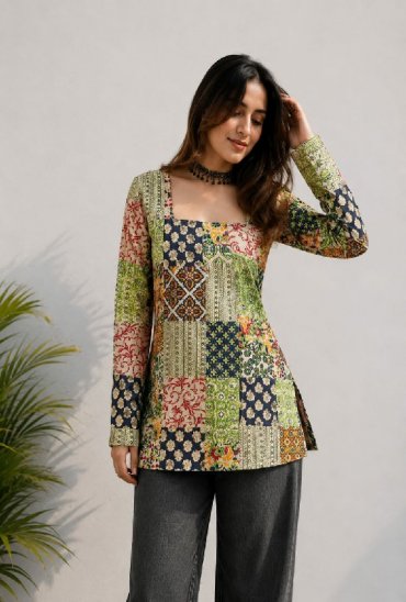 VF PRESENT READYMADE COTTON DIGITAL PRINTED UNIQUE SHORT TOPS FOR EXPORT