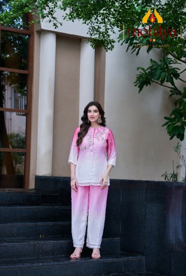 MOHILYA D.NO 1001 WHOLESALE READYMADE FANDY CRUSH SHADED ELEGANT COMBO CORD SET FOR EXPORT
