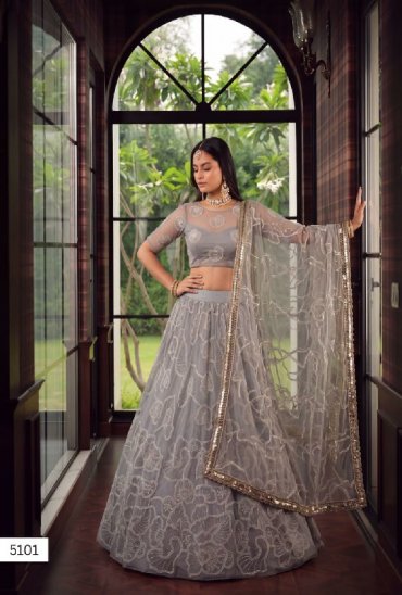 TEXTILEDEAL VRINDIKA WHOLESALE BUTTERFLY NET DESIGNER WORK LEHENGA CHOLI FOR EXPORT