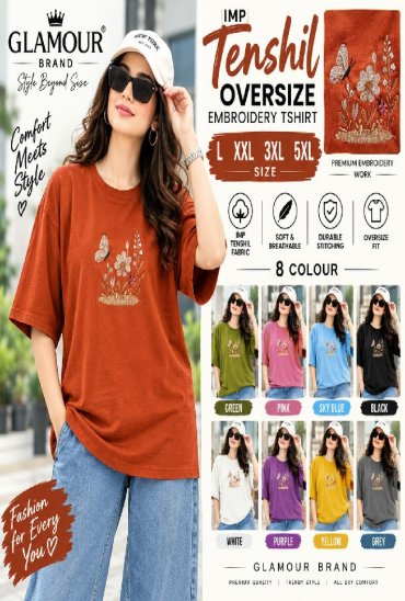 GLAMOUR BRAND LAUNCH READYMADE TENCIL OVERSIZE EMBROIDERY T SHIRT FOR WOMEN ONLINE