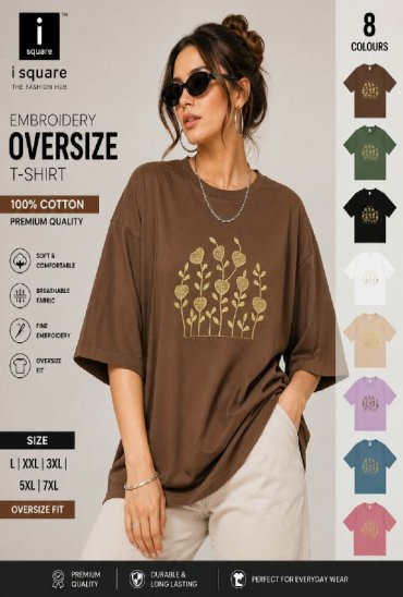 I SQUARE PRESENT READYMADE TENCIL OVERSIZE FANCY EMBROIDERY T SHIRT FOR WOMEN SUPPLIER