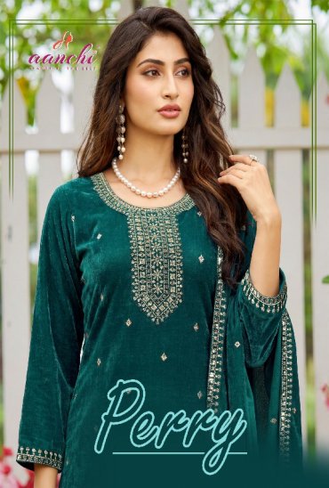 AANCHI PERRY WHOLESALE READYMADE CHIFFON SATIN TRENDY STYLISH 3 PCS SUITS EXPORTER