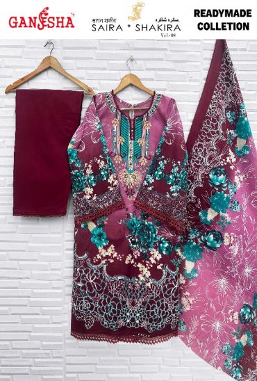 GANESHA SAIRA SHAKIRA VOL 8 WHOLESALE HEAVY COTTON KARACHI STYLE CASUAL WEAR FULL STITCHED 3 PCS SUITS ONLINE