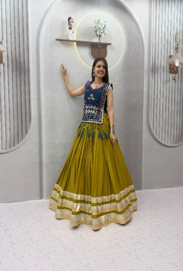 PRISHA CREATION D.NO PC-608 WHOLESALE READYMADE COTTON NAVRATRI SPECIAL HAND WORK LEHENGA CHOLI WITH KOTI FOR EXPORT