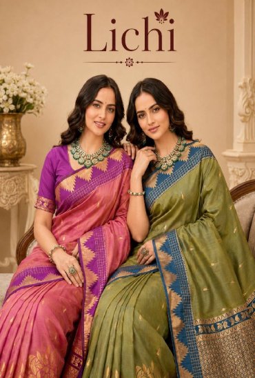 BUNAWAT LICHI SILK WHOLESALE SILK FESTIVE WEAR INDIAN SAREES FOR WOMEN EXPORTER