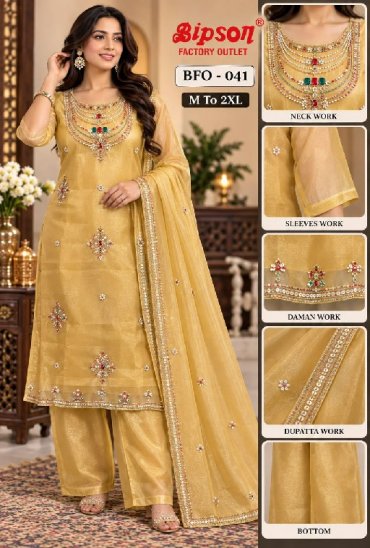 BIPSON D.NO 41 WHOLESALE READYMADE SHIMMER TISSUE WITH HAND WORK GORGEOUS 3 PCS COMBO SET SUITS EXPORTER