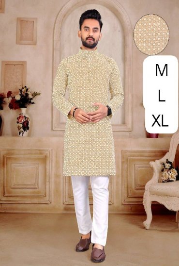 VENMER LAUNCH READYMADE COTTON CHIKANKARI WORK KURTA PYJAMA FOR MEN ONLINE