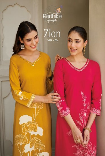 RADHIKA LIFESTYLE ZION VOL 5 WHOLESALE READYMADE RAYON WITH HAND WORK BIG SIZE CORD SET FOR EXPORT